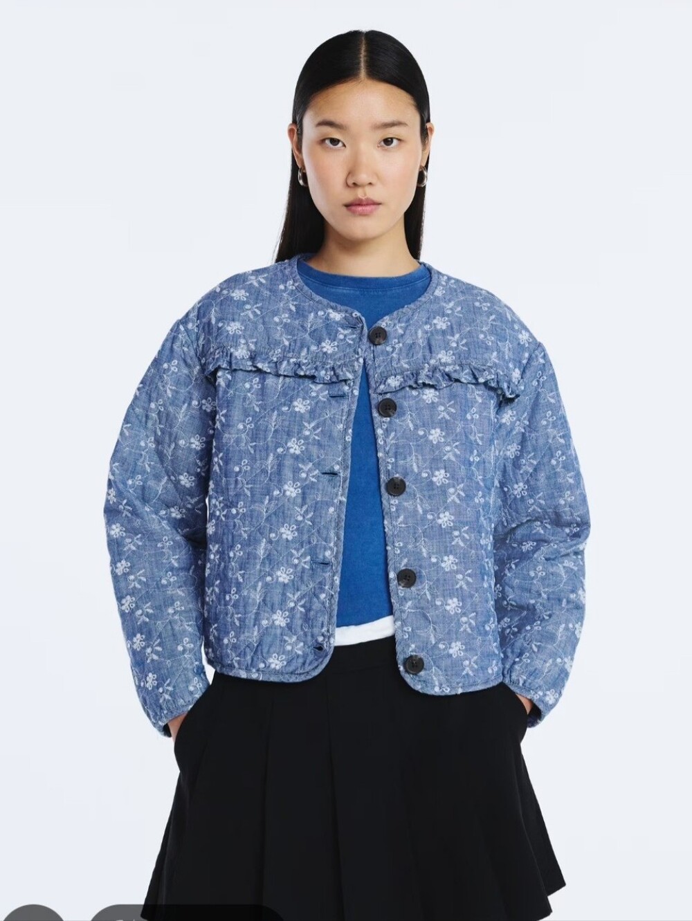 NWT Scoop Sz XS Blue Floral Quilted Jacket